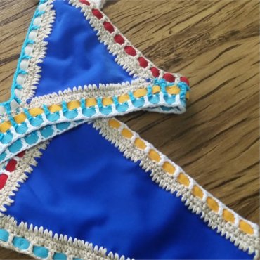 Biquíni de Crochê Azul Elástico Colorido