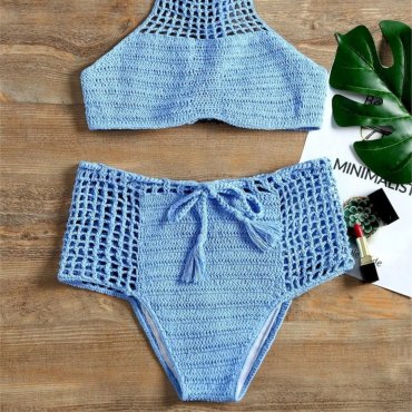 Biquíni de Crochê Hot Pant Azul