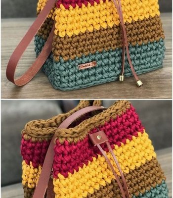Bolsa Saco Colorida de Crochê com Fio de Malha