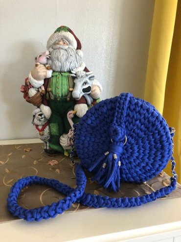 Bolsa de Crochê Azul Redonda