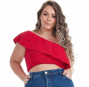 Cropped de Crochê de um Ombro só Vermelho