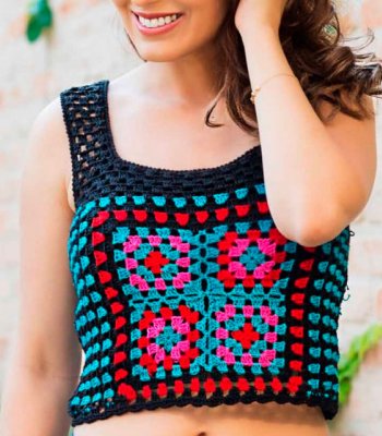 Cropped de Crochê Regata Square Preto