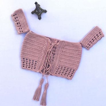 Cropped de Crochê Rose estilo Ciganinha