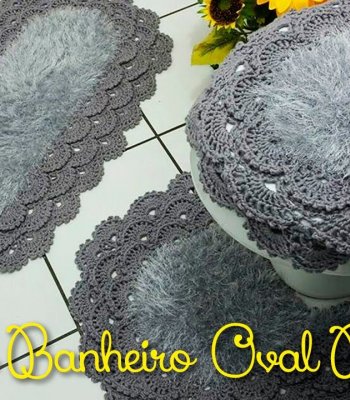 Jogo de Banheiro de Crochê Peludinho Cinza Chumbo