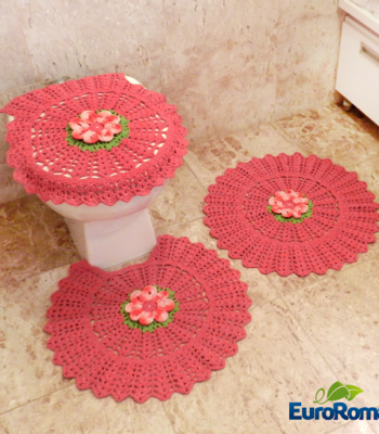 Jogo de Banheiro de Crochê Coral com Flores