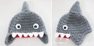 Touca Infantil de Crochê Tubarão Cinza