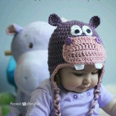 Touca Infantil de Crochê Hipopótamo