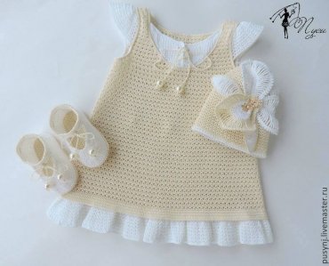 Vestido Infantil de Crochê Branco e Creme
