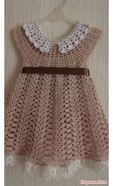 Vestido Infantil de Crochê Marrom