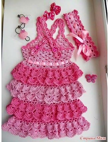 Vestido Infantil de Crochê Rosa