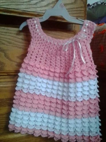 Vestido Infantil de Crochê Rosa e Branco