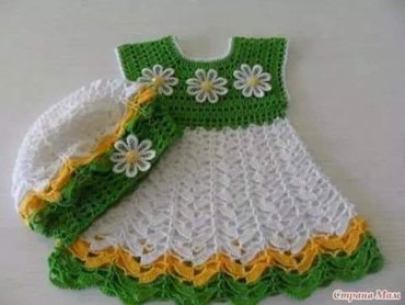 Vestido Infantil de Crochê Verde e Branco